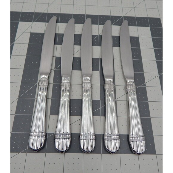 Hampton Silversmith Odyssey Dinner Knife Glossy Ribbed 18/10 Stainless Set of 5 - Picture 4 of 7